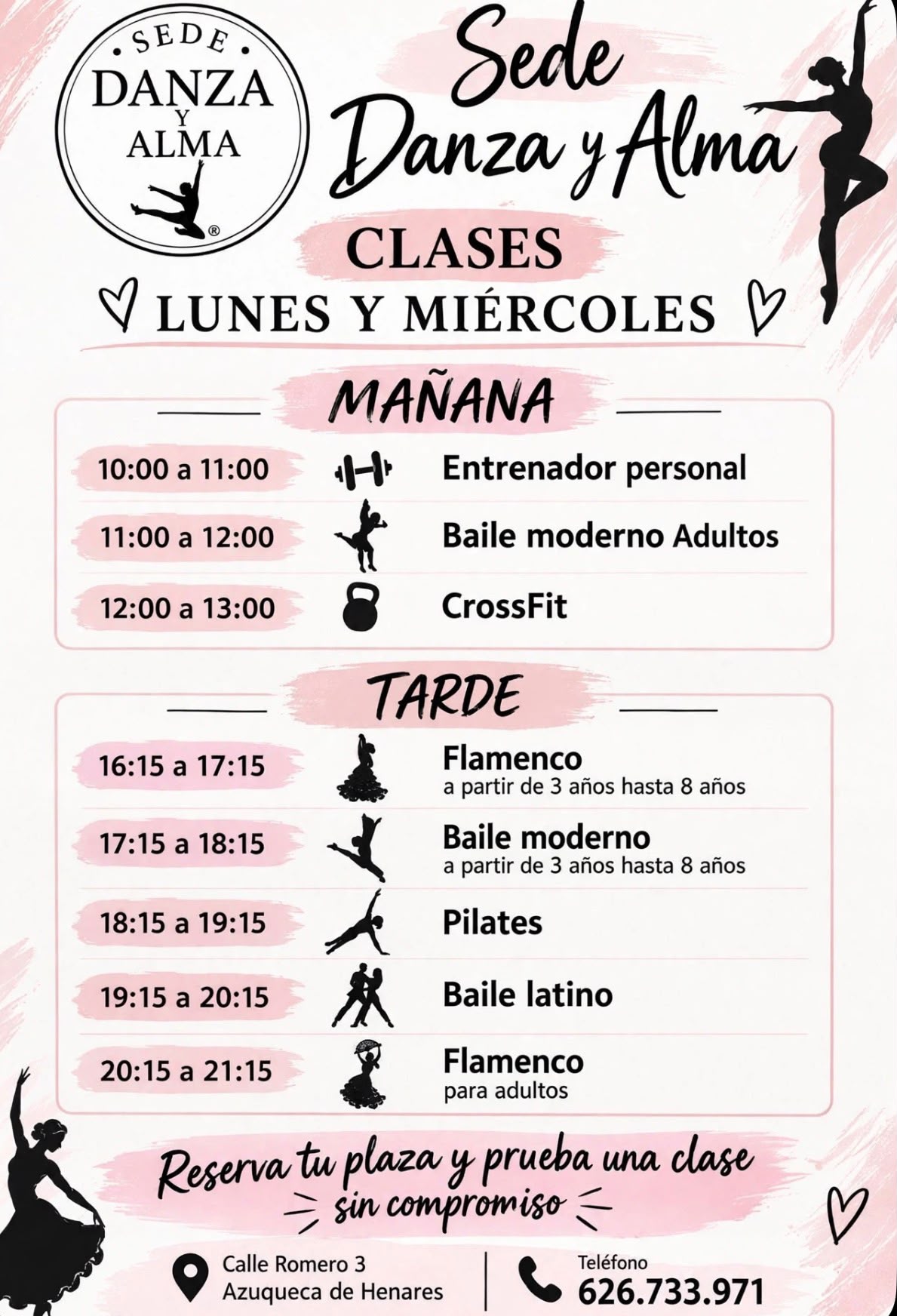 Cartel Horarios Lunes y Miércoles